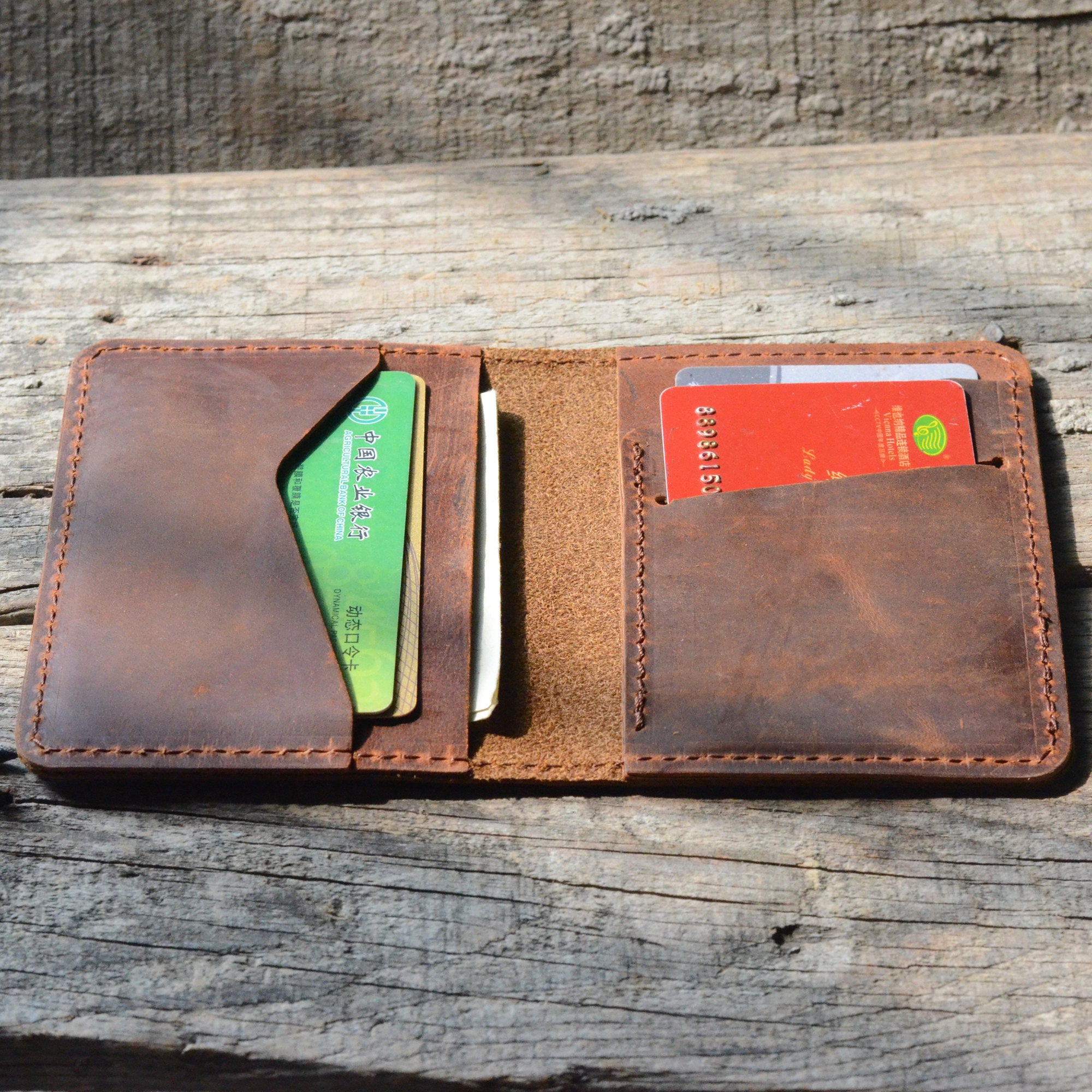 Leather Bifold Wallet Brown Minimalist Leather Wallet Mens 
